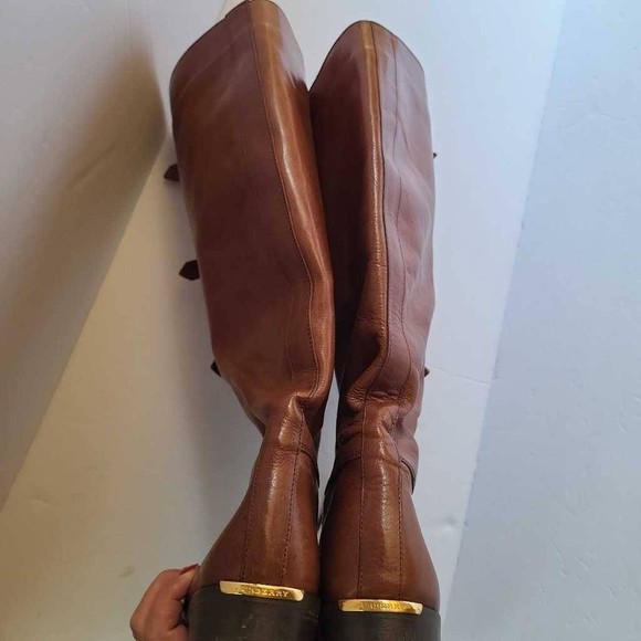 Burberry Womens Riding Boots Brown Leather Buckles Knee High Flat Lace U… - Picture 6 of 12